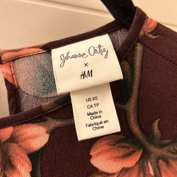 Johanna Ortiz x H&M Creped Ruffled Dress in Dark Brown Wild Roses XS - Picture 5 of 6